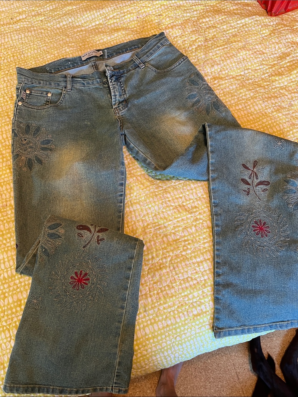 Max Studio Blue Embroidered Flare Jeans